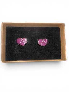 Purple Zuni Inlay Heart Post Earrings .25”